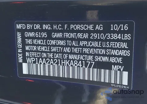 2017 Porsche Cayenne Platinum Edition из США, поврежденный, VIN WP1AA2A21HKA84177